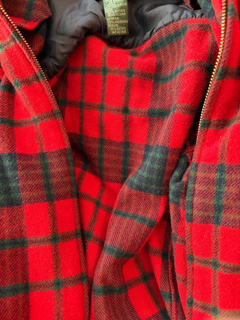 Vintage Ralph Lauren Red and Navy Plaid Zip-Front . 100% lambswool. Very nice - Picture 6 of 7
